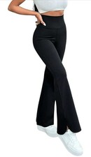 Solid Color High Waist Flared Long Pants with Split Leg Detail