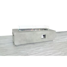 Modern Rectangular Concrete Propane Fire Pit Table w/ Fiber, Adj. Flame