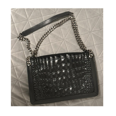 Zara Damen Schultertasche Leder Schwarz Kettenriemen Krokodilprägung rechteckig