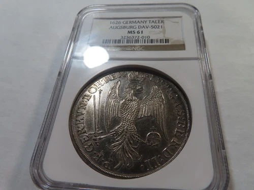 T24 Germany Augsburg 1626 Silver Thaler DAV-5021 NGC MS-61 Top Pop:1/2