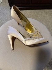 Vintage New Garolini Champagne Satin Rhinestone High Heel Pumps Made In Italy 7