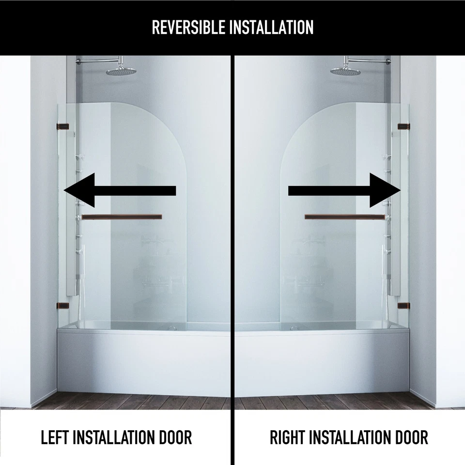 Puerta de bañera con bisagras VIGO Orion 34" W x 58" H sin marco en bronce frotado antiguo 34 x Foto 3 de 4