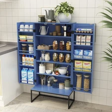 New 46.5" Kitchen Pantry Cabinet with Doors Adjustable Shelves Food Storage Blue