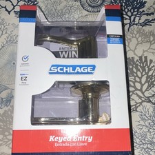 Schlage Keyed Entry Door Lock Set Polished Gold Metal Universal Mounting 2 Keys