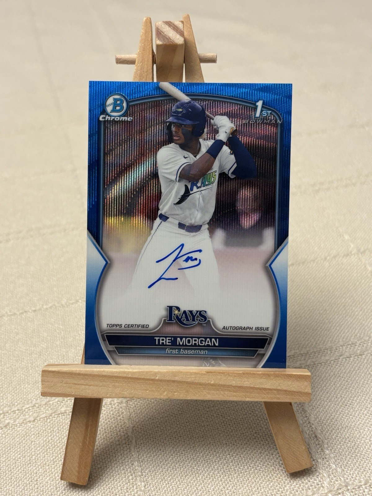 2023 1st Bowman Chrome BLUE WAVE AUTO Tre Morgan /150 🔥 TAMPA BAY RAYS