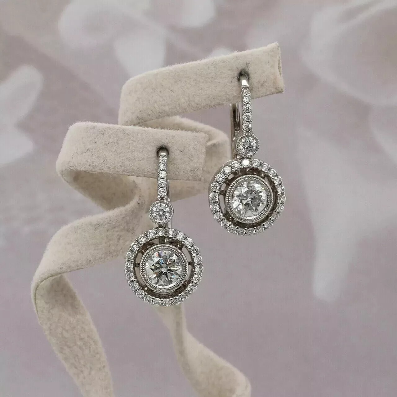 3Ct Round Cut Created Diamond Drop Dangle Wedding Earrings 14K White Gold Plated