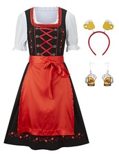German Dirndl Women Oktoberfest Dress Traditional Bavarian Costume 5PCS MEDIUM