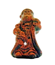 Father Christmas Bronze Colored Ceramic Figure Votive Candle Holder 6 1/4" High