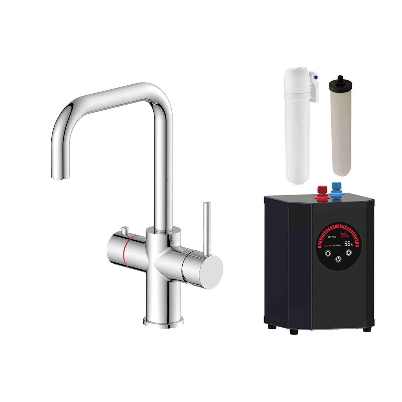 3 in 1 Single Lever Boiler Kitchen Mixer Chrome Tap Set