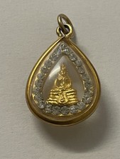 Phra Sothorn Buddha Statue Gold Micron Pendant Talisman Buddhist Thai Amulet