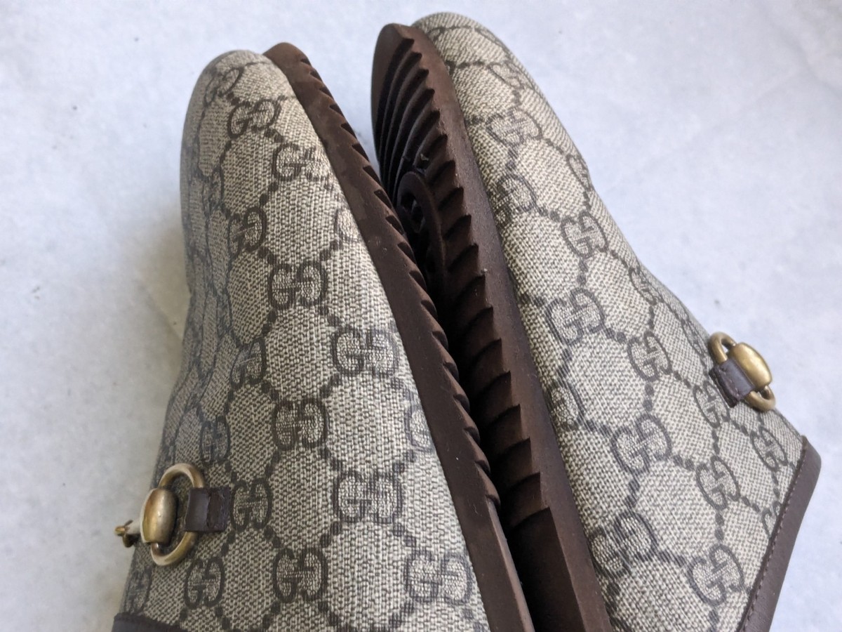Gucci Horsebit Mules Monogram Logo Canvas Brown Men 12.5 Leather