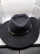 Rockmount Ranch Wear Black Wool Cowboy Hat Small Made in USA Western Concho Band