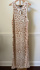 Express Women’s NWT Leopard Print Ribbed Knit Maxi Dress Size XL Cream Brown