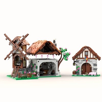 Medieval Mill and Forge for Village Theme 1711PICS Building Set