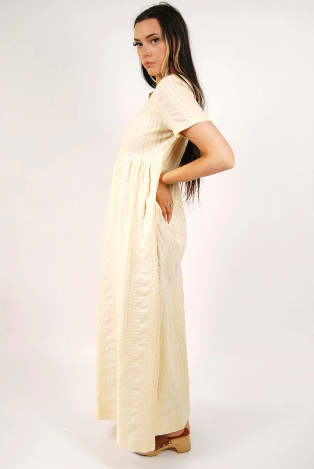 Vestido de cintura império anos 60 (L) brocado manteiga grande maxi cottage pradaria cowgirl anos 70 - Imagem 2 de 4