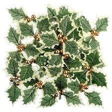 30 Pieces Artificial Holly Berry with Green Leaves for Christmas Wreath