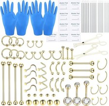 Body Piercing Kit 14K Gold Filled Belly Button Ring Ear Nose Septum Piercing ...