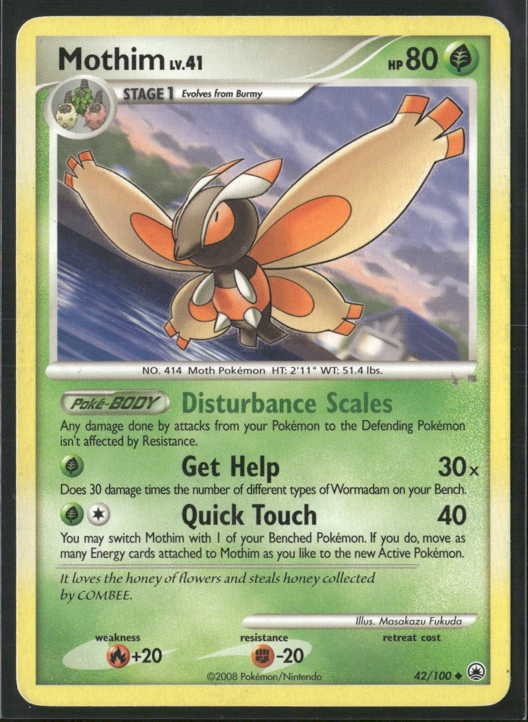 Mothim 42/100 Uncommon Majestic Dawn Pokemon Moderately Played