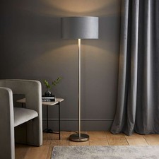 Image of Brushed Chrome Stem Floor Lamp Large Velvet Light Shade Metallic Inner LED Bulb