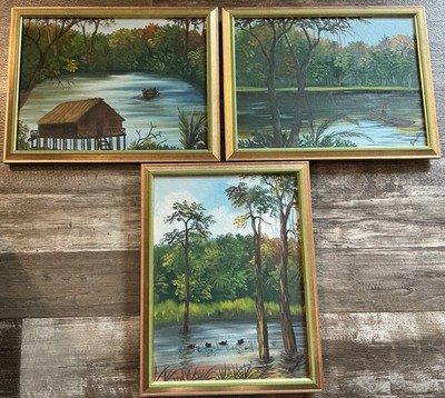 3-Vintage, Amazon Brazil Paintings Swamp Trees, Signed, Ubirajara Fona