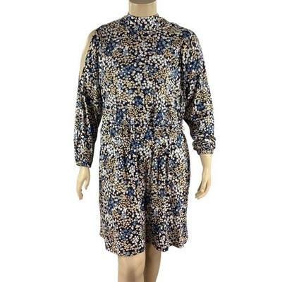 MICHAEL Michael Kors Blue Floral Mock Neck Cold Shoulder Dress 2X