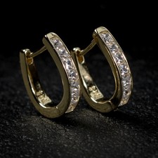 14K Yellow Gold Plated Princess Lab Created Diamond Small Huggie Hoop Earrings