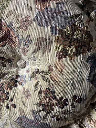 2 Round Tapestry Tufted Pillows With Ruffles - Picture 3 of 5