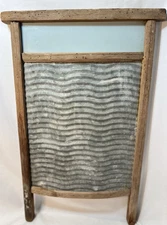 Large Washboard with Galvanized Tin Unique Pattern Repaired
