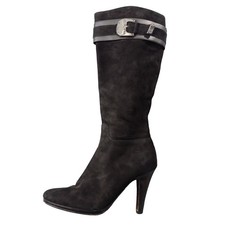 Botas altas de tacón Cole Haan para mujer talla 8B gamuza negras cremallera completa ropa de invierno de diseñador