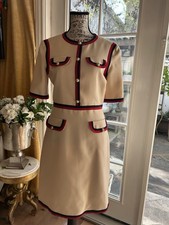 Gucci Beige Red Navy Women's Skirt Suit Set Jacket Skirt Tailored Lined