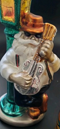 Vtg Guitar Playing Santa & Lamppost Glass Christmas Ornament Adler? Radko?... - Picture 6 of 11
