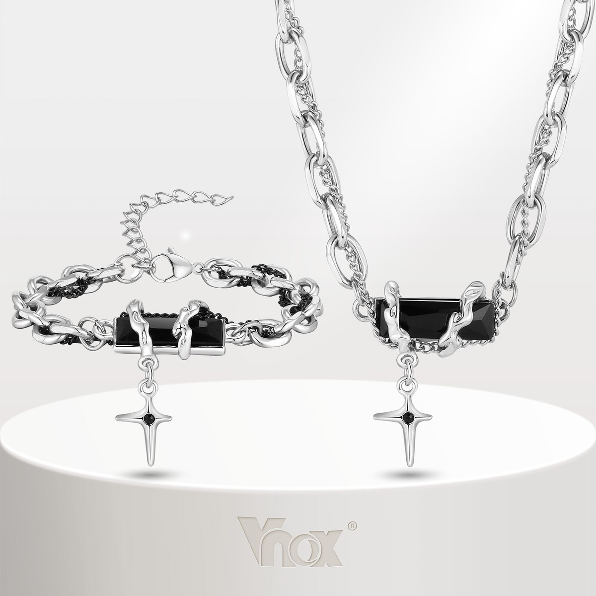 Vnox Gothic Cross Necklace Bracelets Set For Men Chunky Paperclip Vnox Gothic Cross Necklace Bracelets Set For Men Chunky Paperclip