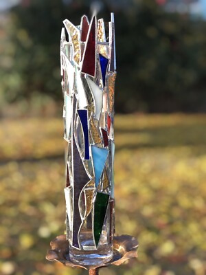 Gorgeous Unique Art Stained Glass Vase 12  Tall