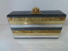 Edie Parker Gray/Multicolor Stripe Acrylic Box Clutch Bag