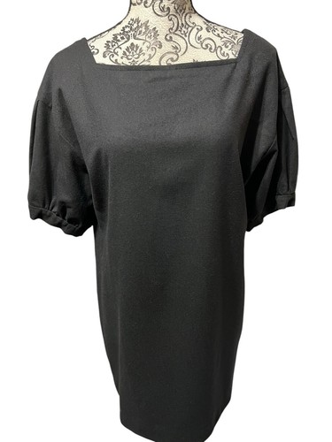 Yves Saint Laurent Rive Gauche Black Wool Short Dress Short Puff Sleeve Button M