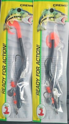 Creme Lure Pre-Rigged Prop Weedless Double Hook 6'' Black Fire U-Tail Wiggle Worm