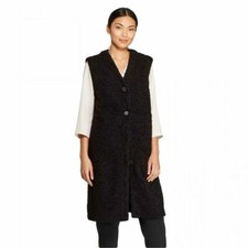 Nwt Prologue Women's Xs Sleeveless Deep V-neck Front Button Longline Sherpa Vest