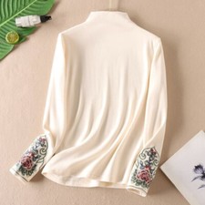 Mujeres Camisas Bordadas Prendas para el torso Blusa Térmica Étnica Camisetas Retro Cuello Tortuga
