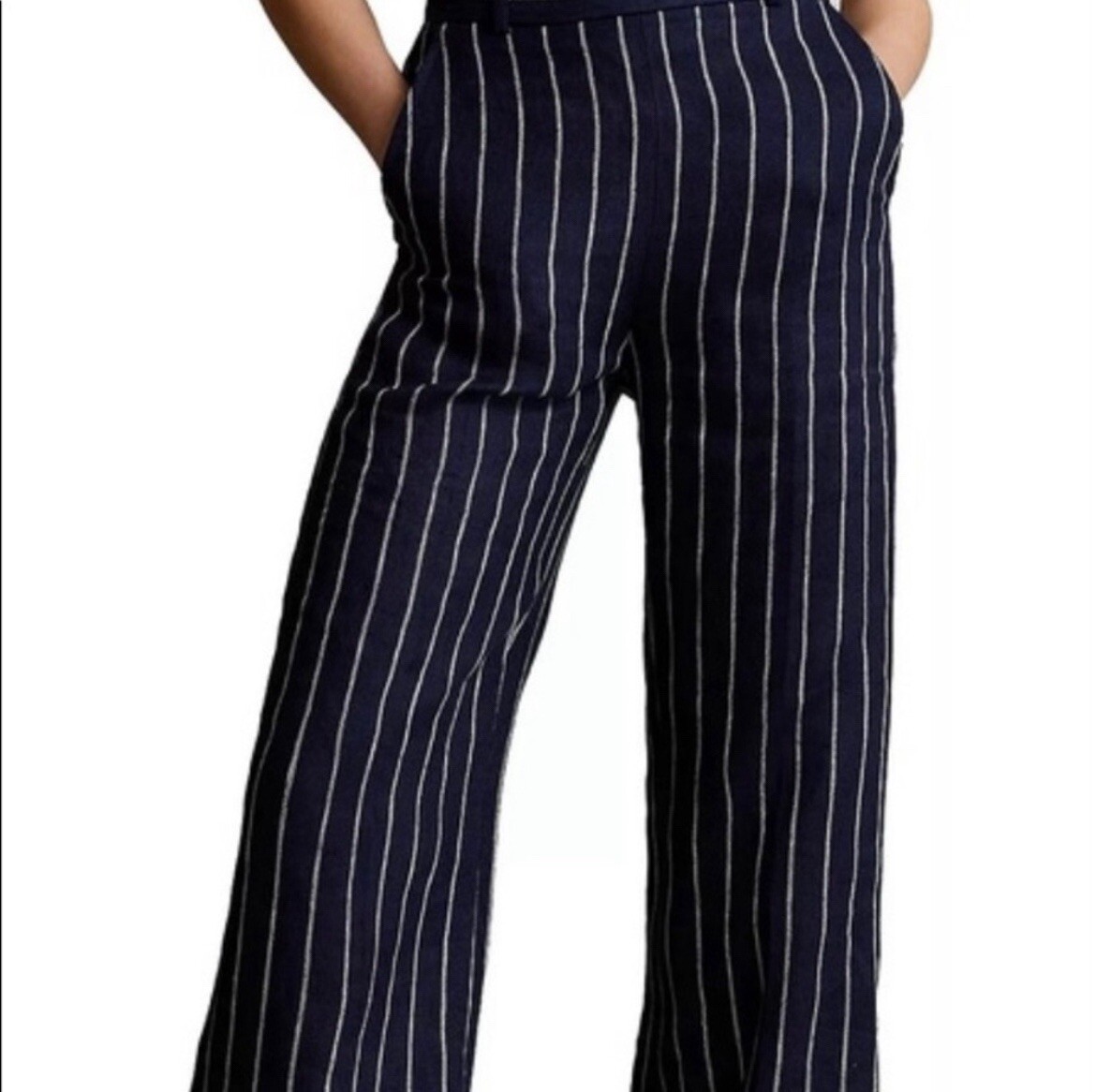 Abercrombie & Fitch Pinstripe Navy White Trim 9-5 Dress Pants Sz