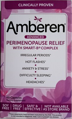 NEW! AMBEREN ADVANCED PERIMENOPAUSE RELIEF SMART-B DIETARY SUPPLEMENT 60 CAPULES