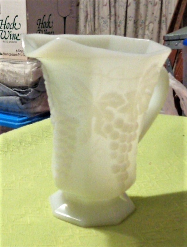 Anchor Hocking Milk Glass Harvest Grape Personal Pitcher Made in USA 9.75" Tall