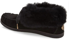 Tory Burch Aberdeen Shearling Slippers shoes Black Genuine Fur size 7 Logo 225