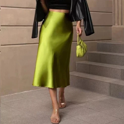 Women High Waisted Skirt Silk Satin Skirts A-Line Elegant Skirts Skirt New - Imagen 32 de 32