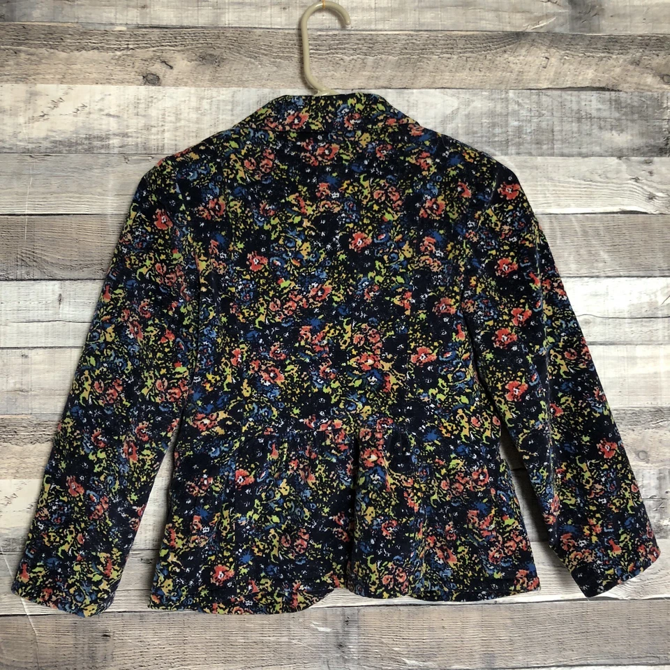 CARTONNIER for ANTHROPOLOGIE Floral Corduroy Blazer Peplum Back Blue Sz 2 - Image 2 of 4