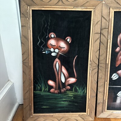 1970s Pink Panther Painting Lot On Black Velvet 23x13.5 | eBay