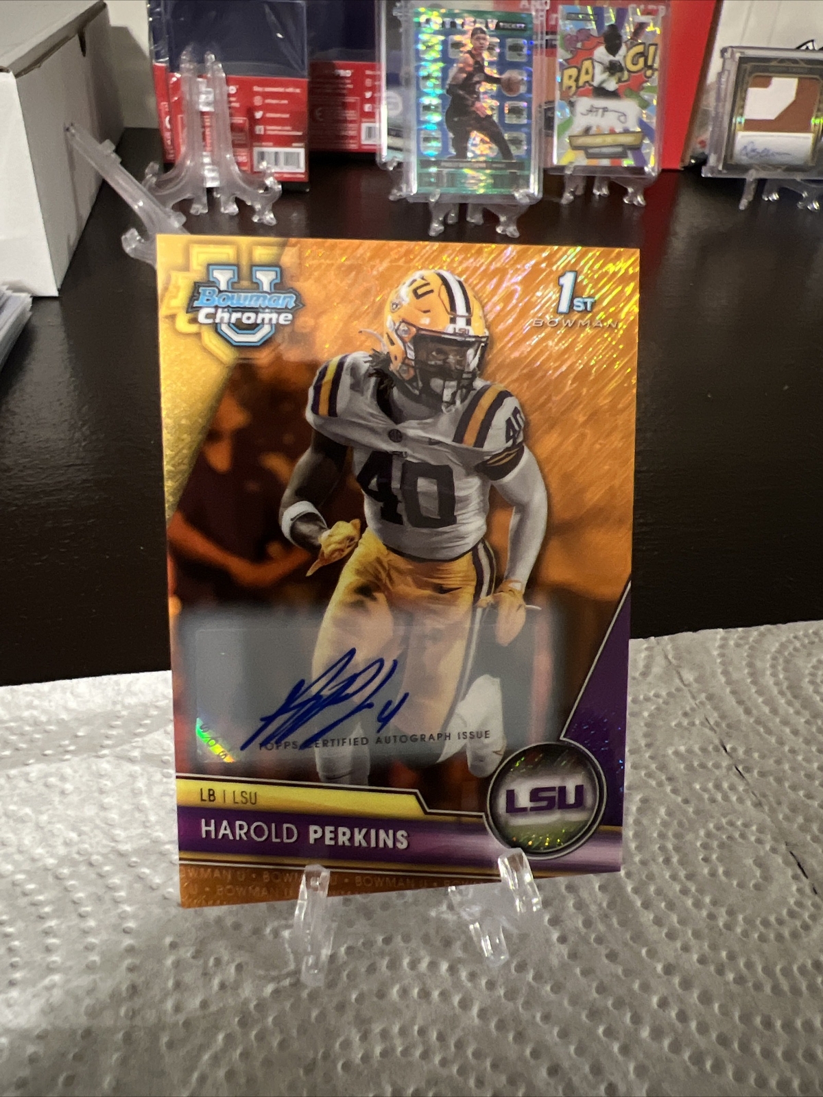2023 Bowman Chrome University 41 HAROLD PERKINS Orange Shimmer RC Auto 18/25 LSU