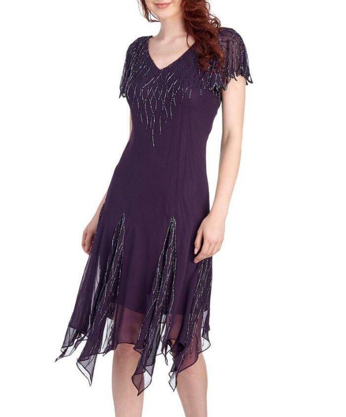 JKARA 12 Plum Flutter Sleeve Beaded Dress NWT $219