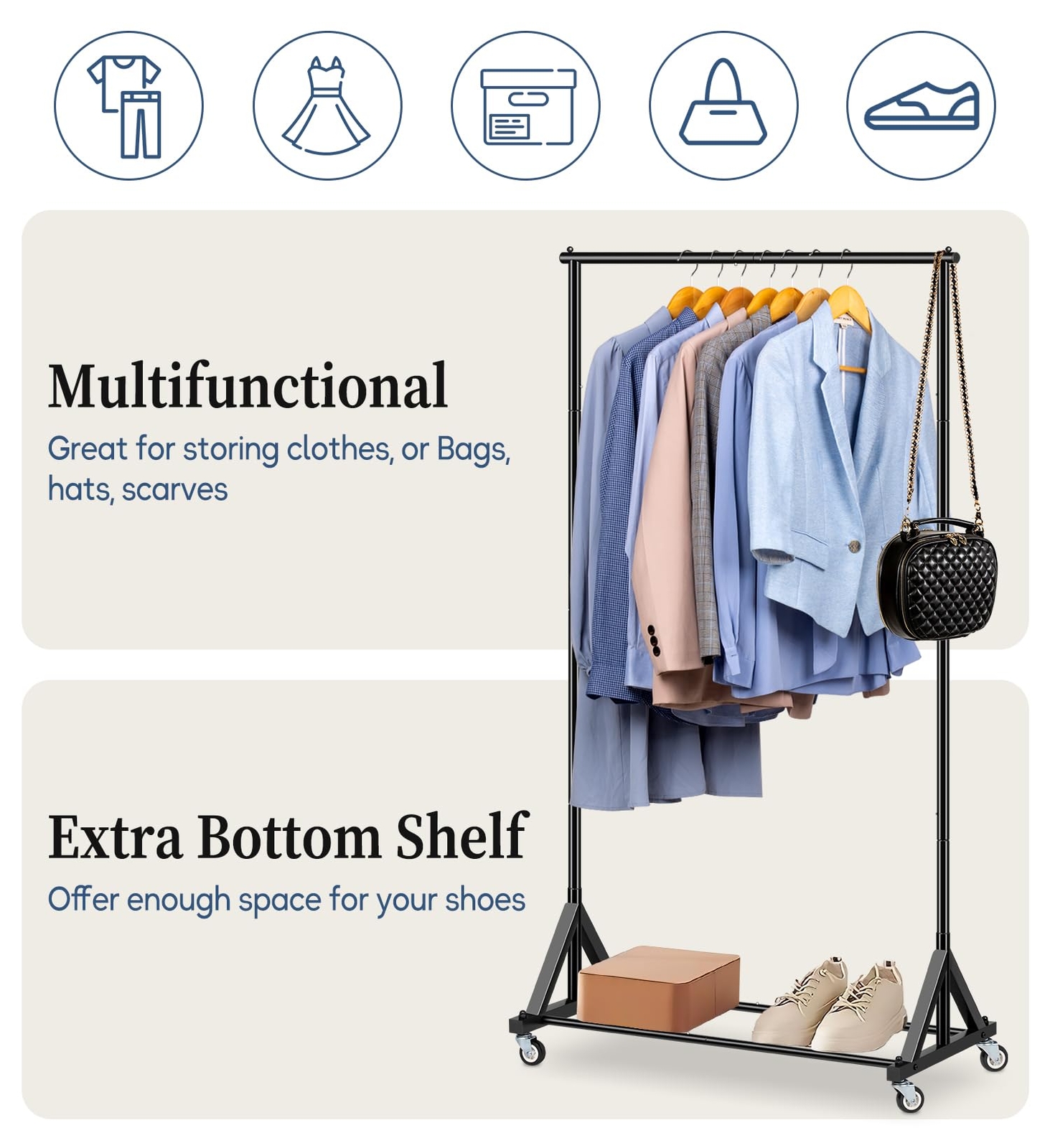 Heavy Duty Clothes Rack Rolling Clothing Racks for Hanging Clothes ...