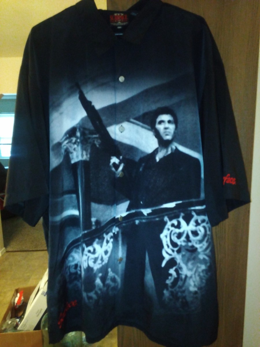 3X Dragonfly Scarface Tony Montana Button Down Shirt Gun 2 sided