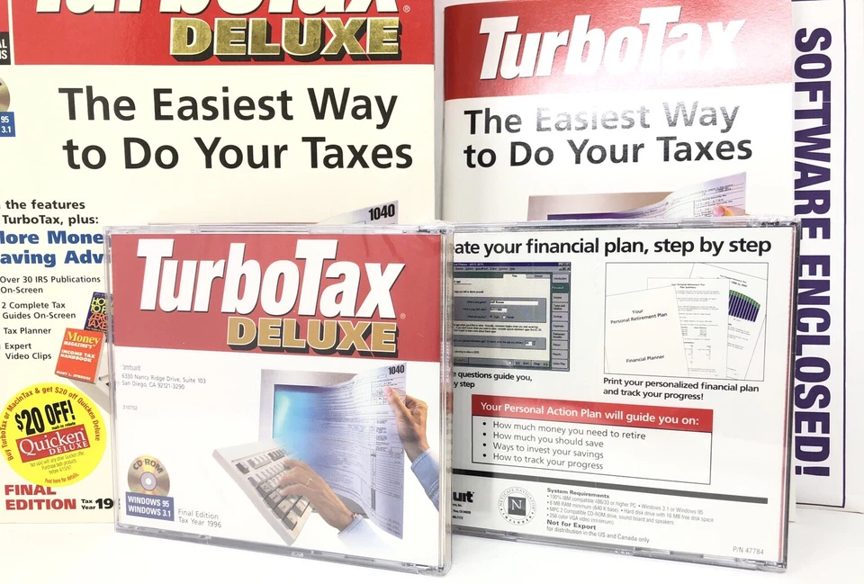 TurboTax Deluxe QuickStart Final Edition 1996 Tax Year Windows 95 Sealed CDs - Image 3 of 4